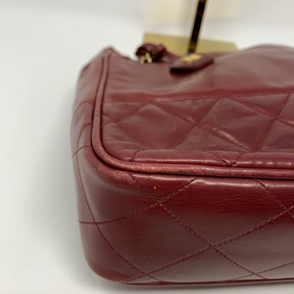Authentic Chanel Shoulder Bag Bordeaux Lamb Skin - Picture 15 of 16